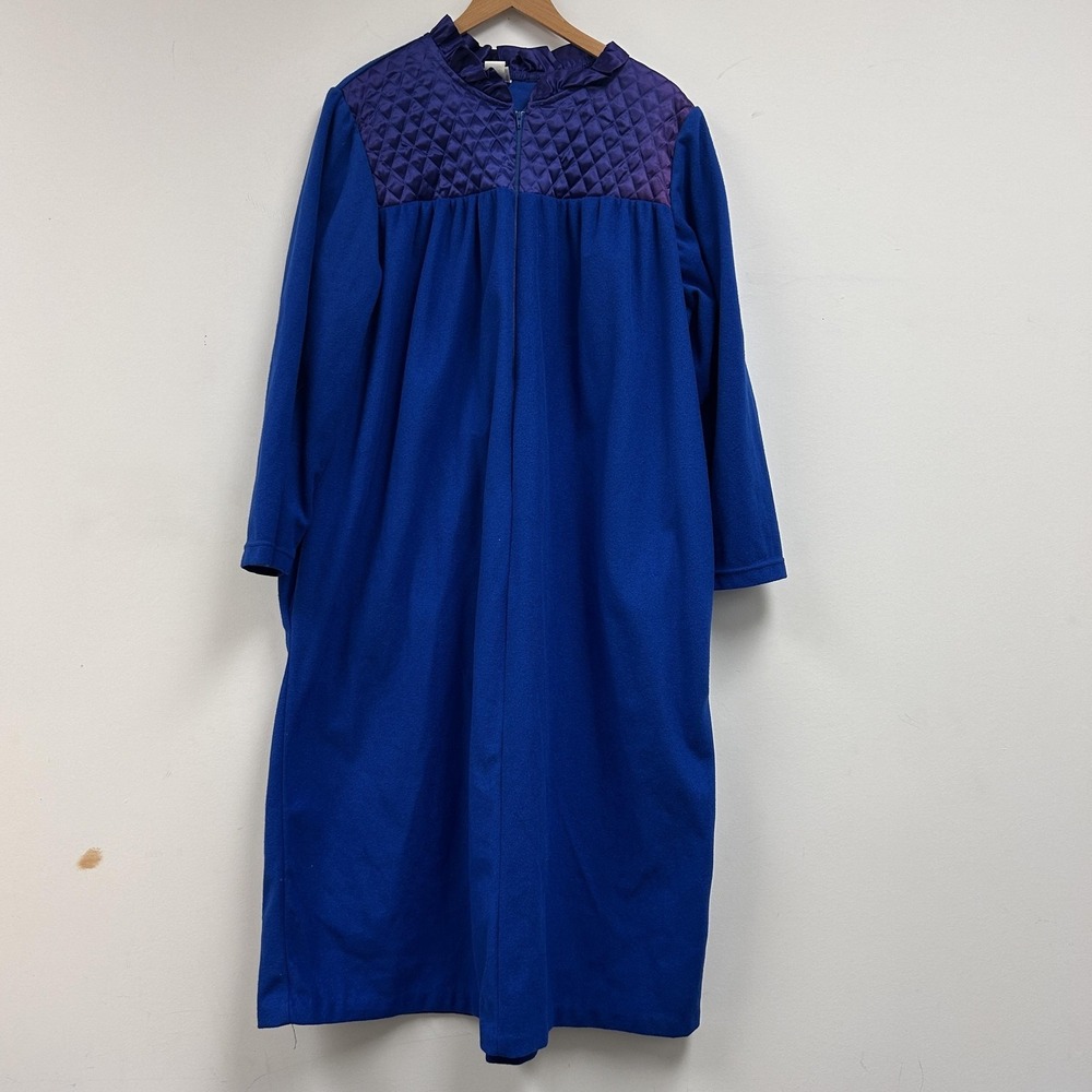 Vintage Basic Editions Robe Womens XL Blue Fleece Quilted Zip Long Sleeve Kaftan